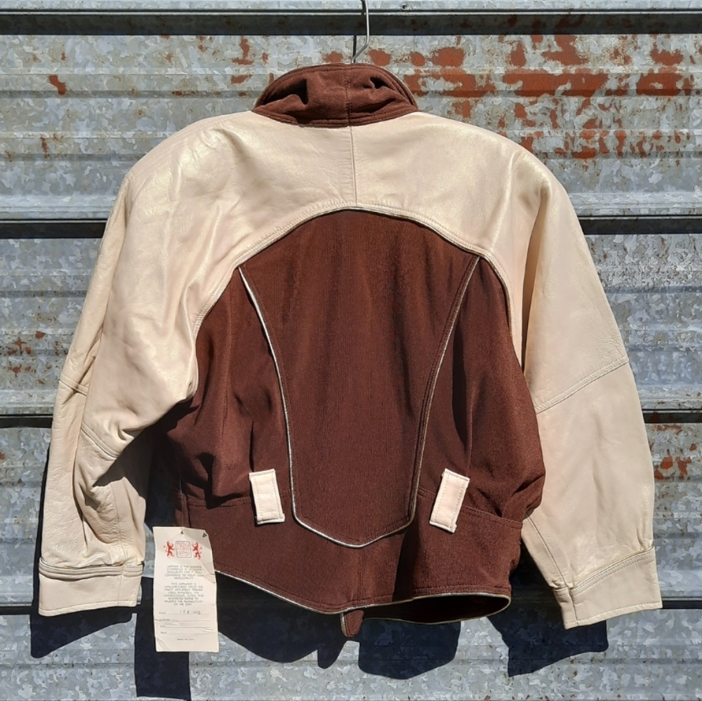 VINTAGE 80's Shimmery Two Toned Leather Jacket NWT - Picture 13 of 16